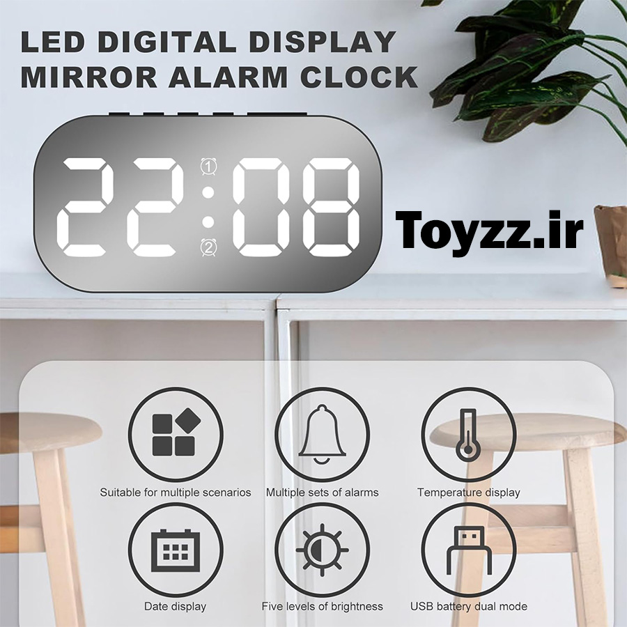 ساعت رومیزی دیجیتال مدل LED CLOCK دارای نمایش تاریخ دماسنج و دو زمان زنگ بیداری