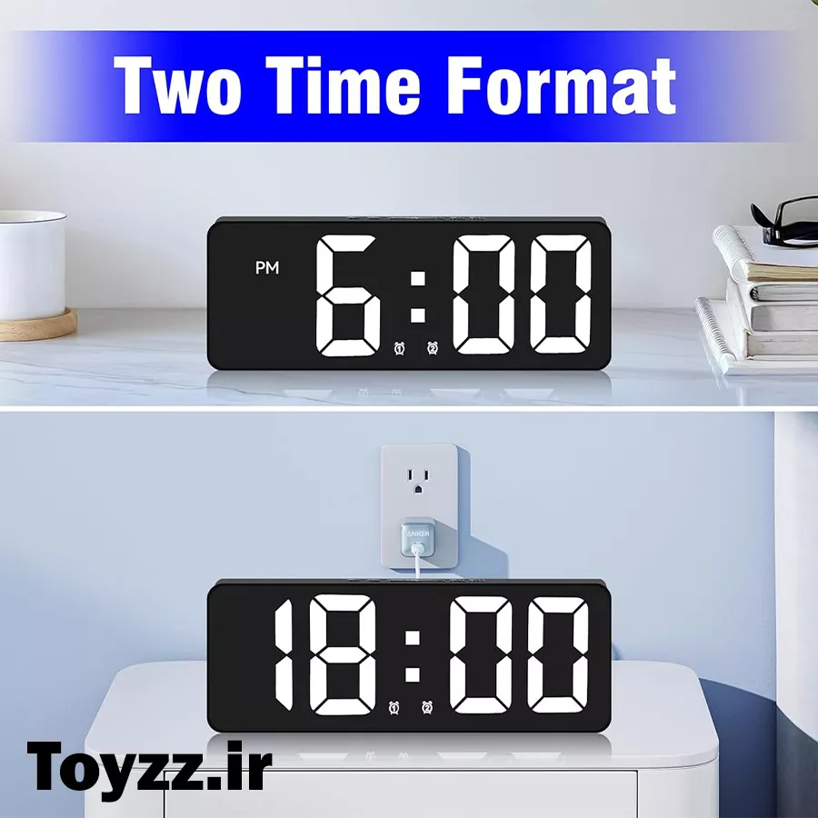 ساعت رومیزی دیجیتال مدل LED DIGITAL CLOCK دارای سنسور صدا نمایش تاریخ دماسنج و دو زمان زنگ بیداری