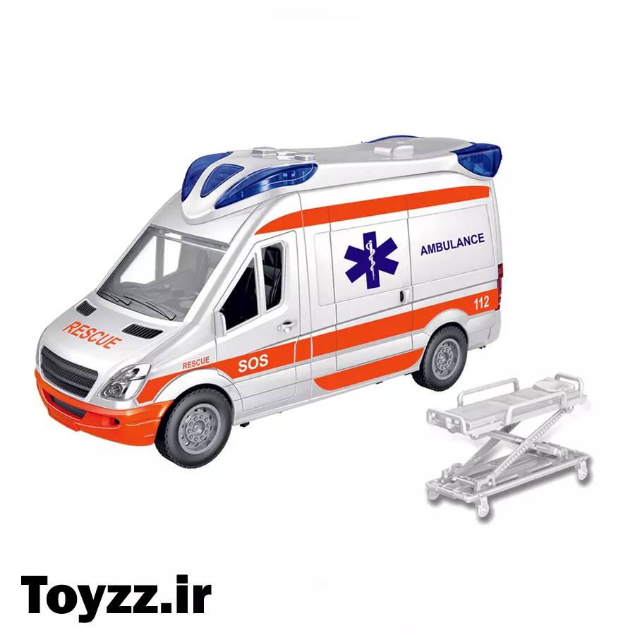 اسباب بازی ماشین آمبولانس تخت دار موزیکال و چراغدار کد666-10