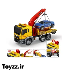 ماشین بازی طرح جرثقیل حمل خودرو کد 66655 دارای پمپ مکانیکی موزیکال و چراغدار