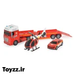 ست اسباب بازی مدل تریلی آتش نشانی نوزیکال همراه با هلیکوپتر و ماشین امداد
